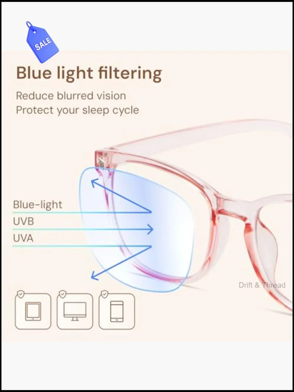 Blue Light Blocking Glasses for Women - 3 Pairs TR90 Square Full Rim
